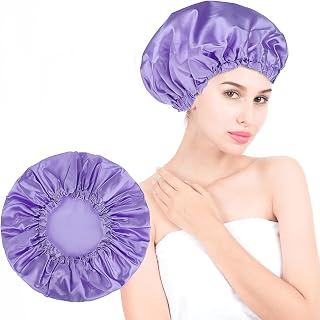 Prasacco Large Shower Caps for Women, Waterproof Shower Cap Double Layers Bath Caps Reusable Hair Cap Washable Elastic Shower Bonnet Bath Hair Hat for Long Hair Braids
