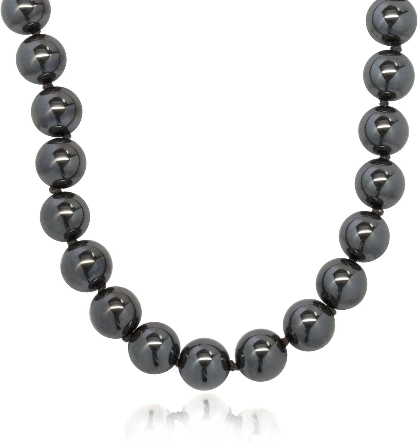 10mm Genuine Hematite Beaded Necklace for Women | 18" Long | 925 Sterling Silver Clasp