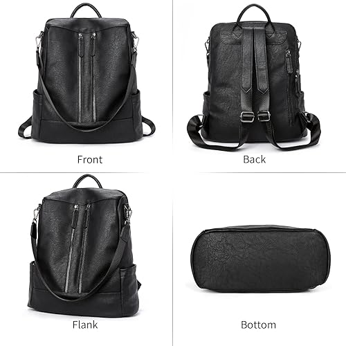 Miniatura 6 de BROMEN Mochila de cuero para mujer, bolso antirrobo, bolso de hombro a la moda, mochila para mujer