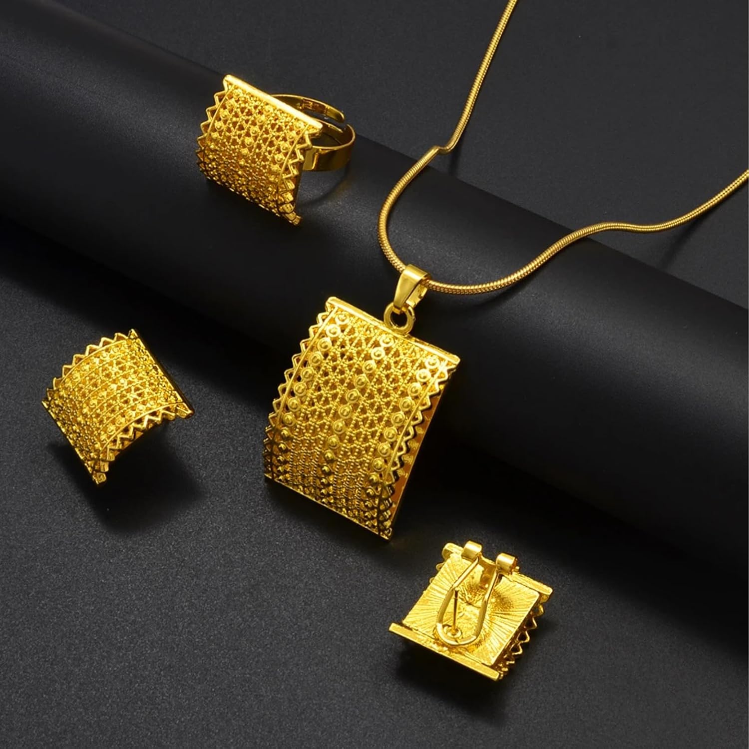 Ethiopian Jewelry for Women Set - Etiopian Jewelry - African Jewelry Sets for Women - Ethiopian Jewelry Sets Pendant Necklaces Earrings Rings for Women Eritrean Dubai Wedding Gifts