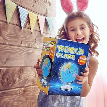 AR Illuminated World Globe for Kids - Rewritable, Colorful, Easy-to-Read, High-Definition Map, Educational Interactive STEM Toy, Light-Up Lamp, LED Night Light Decor