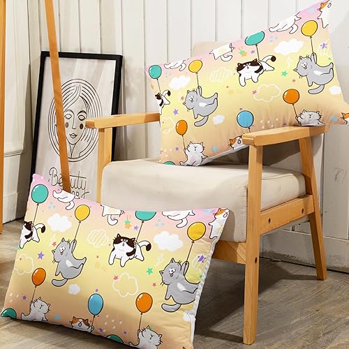 Miniatura 6 de AILONEN Juego de sábanas bajeras de tamaño individual con globos, sábanas coloridas de gatos para mascotas, juegos de sábanas degradadas de gatos de