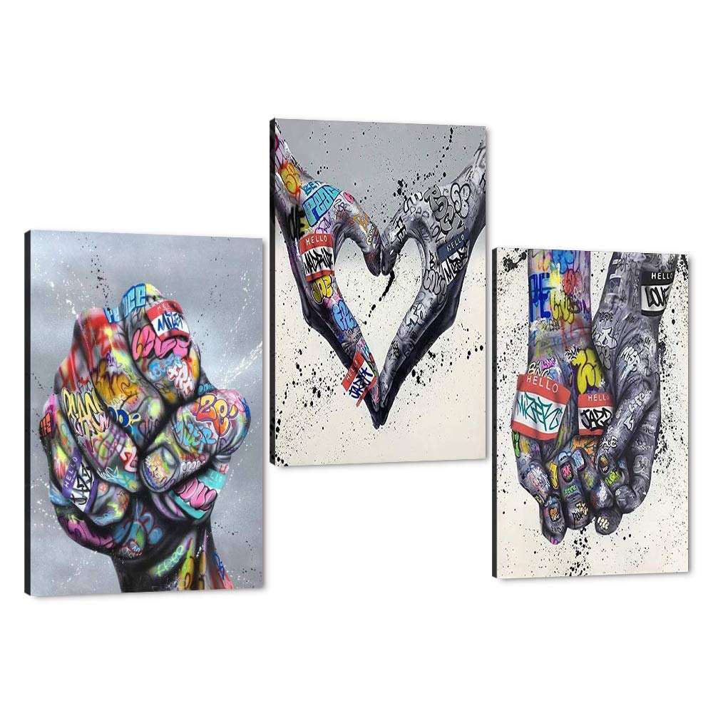 bpa Banksy Wall Decor Love Power Fashion Poster Modern Canvas Wall Art Classic Street Art Hand of God Trendy Boys Room Graffiti Wall Decor Living Room Wall Decor with Wooden Frame Hang - 48''W x 24''H