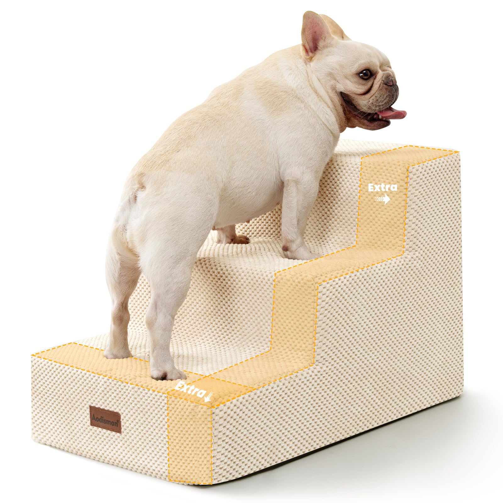 Aodisman Dog Stairs for Small Dogs,Wider 3-Step Pet Steps for Couch &amp; Bed