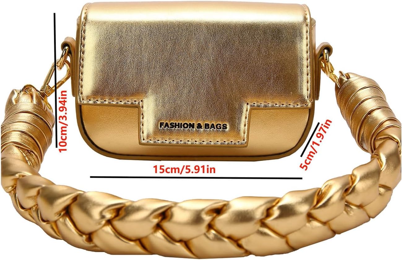 GORGLITTER Women's Woven Evening Mini Purse Bag Metallic Top Handle Crossbody Handbag Y2K Clutchs - Image 4
