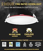 Vista 4 de NUWATT Iluminación empotrable con clasificación de fuego de 2 horas, luces LED de oblea de 6 pulgadas, 2700 K/3000 K/3500 K/4000 K/5000 K