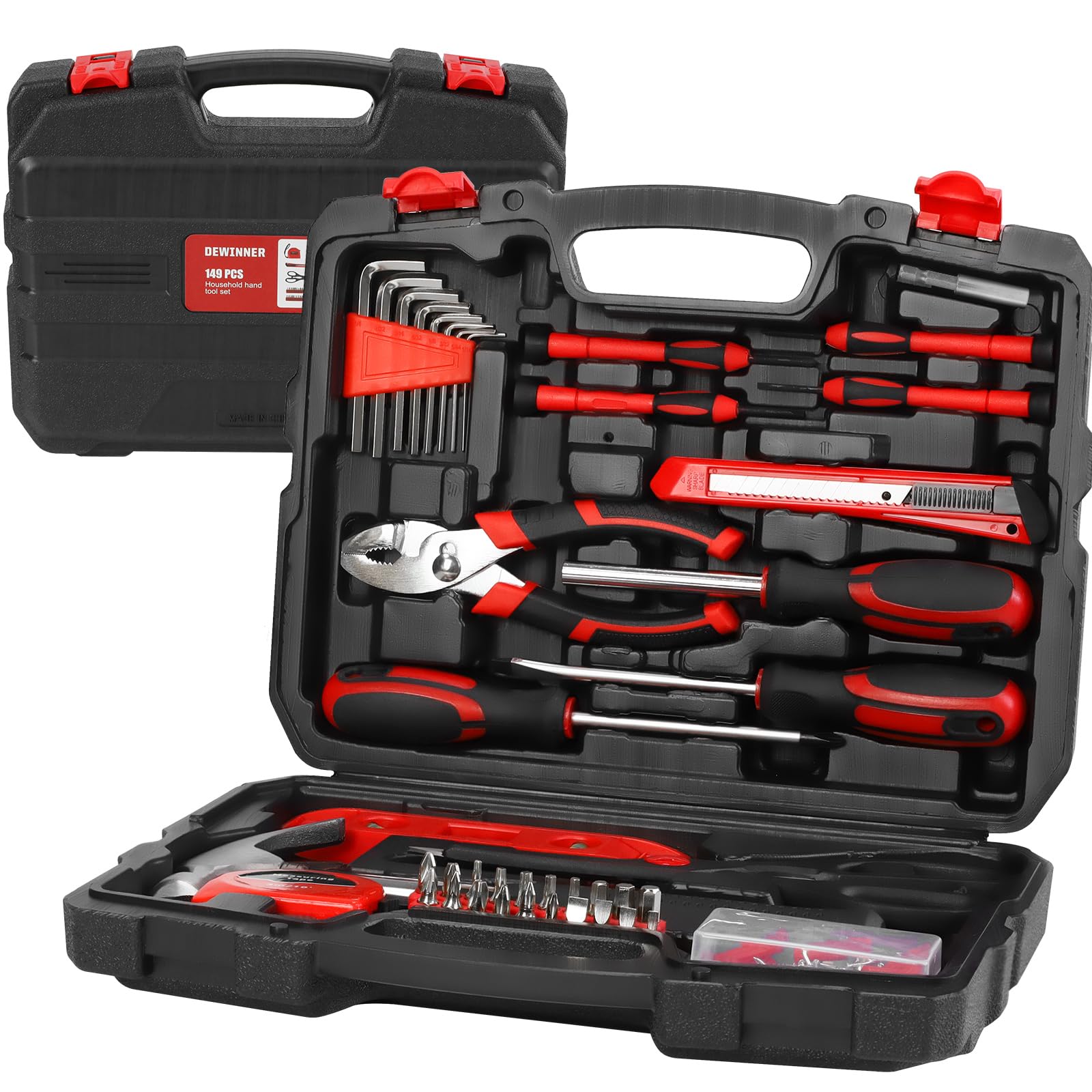DEWINNER 149PCS Complete Home Tool Kit, Portable Household Tool Kits for Home, DIY Tool Box with Tools Included for Repair, Basic Hand Tool Sets for Men Women & Handyman & Beginner