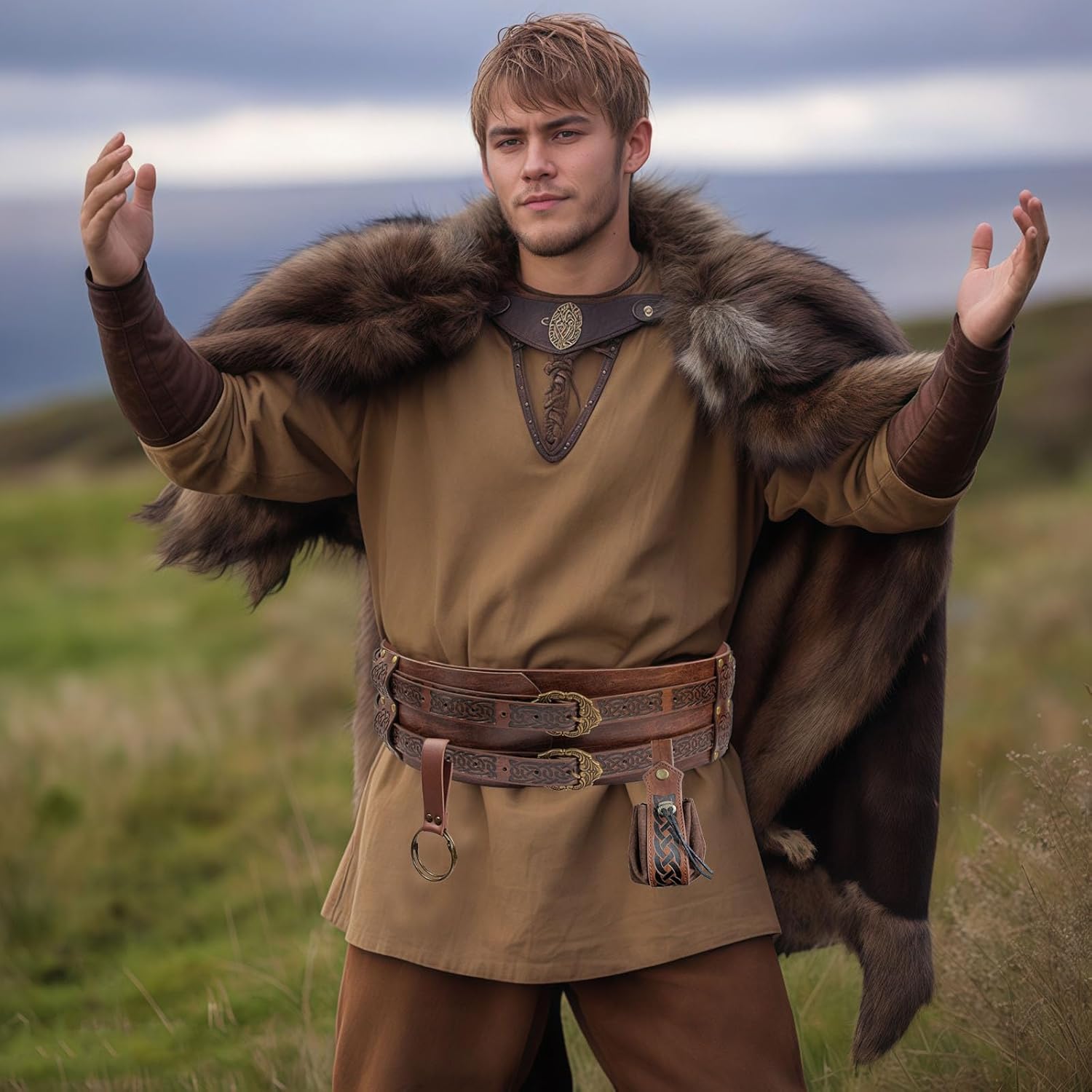 SUMGOGO Retro Waist Belt Medieval Viking Leather Waist Armor Knight Wide Corset Belt Renaissance Halloween Cosplay Costume (Pouch Brown) - Image 4