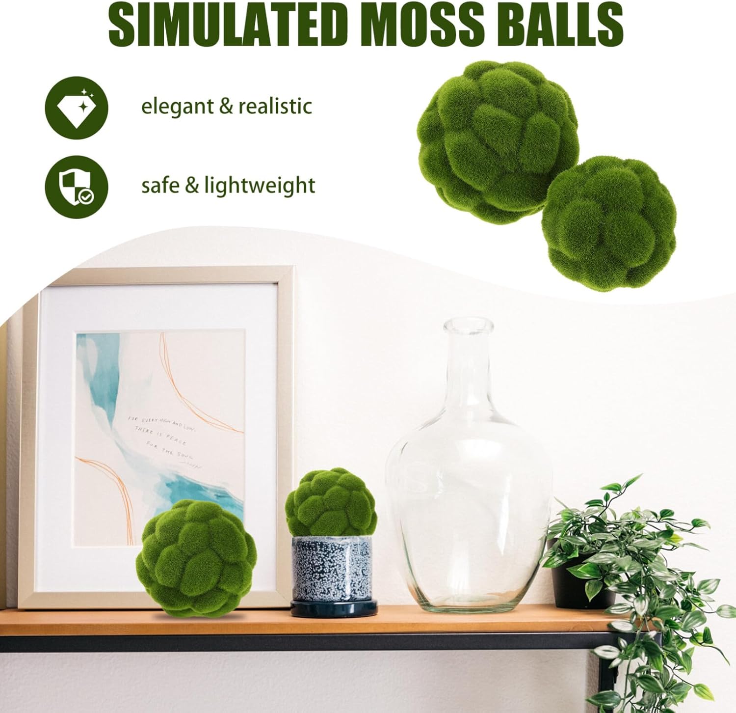 STOBAZA 4pcs Fake Green Moss Balls, Decorative Green Moss, Simulated Topiary Ball, Floral Arrangements for Garden Wedding Party Decoration