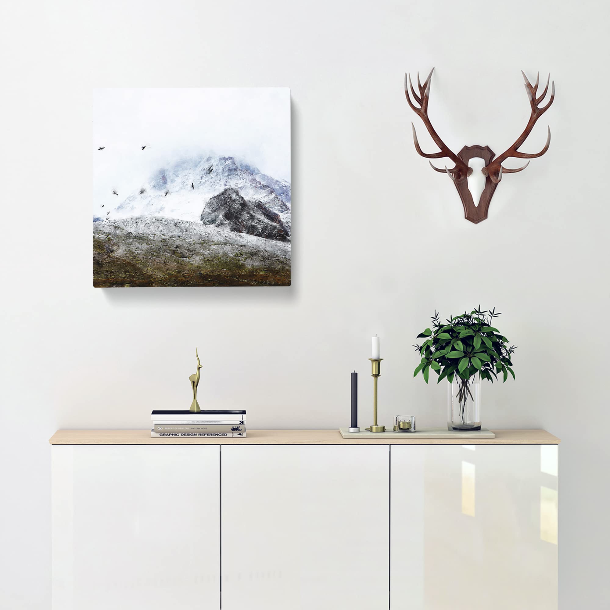 The Swiss Alps with a Flock of Birds Canvas Print, Mixed, 35L x 35W cm - Image 2