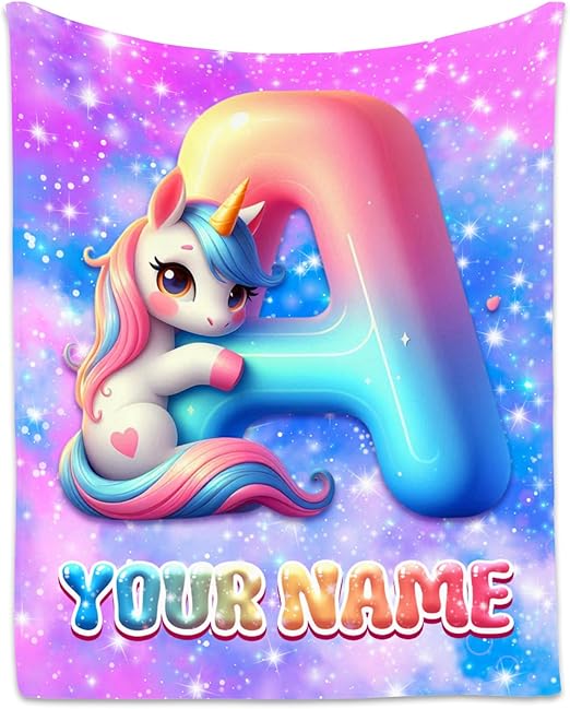 Unicorn Blanket for Girls - Personalized Gifts for Kids - Custom Blankets for Unicorn Lovers - Cozy Lightweight Throw for Sofa & Bedroom Decor
