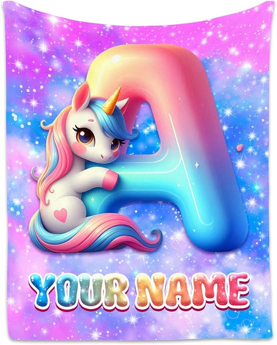 Unicorn Blanket for Girls - Personalized Gifts for Kids - Custom Blankets for Unicorn Lovers - Cozy Lightweight Throw for Sofa & Bedroom Decor