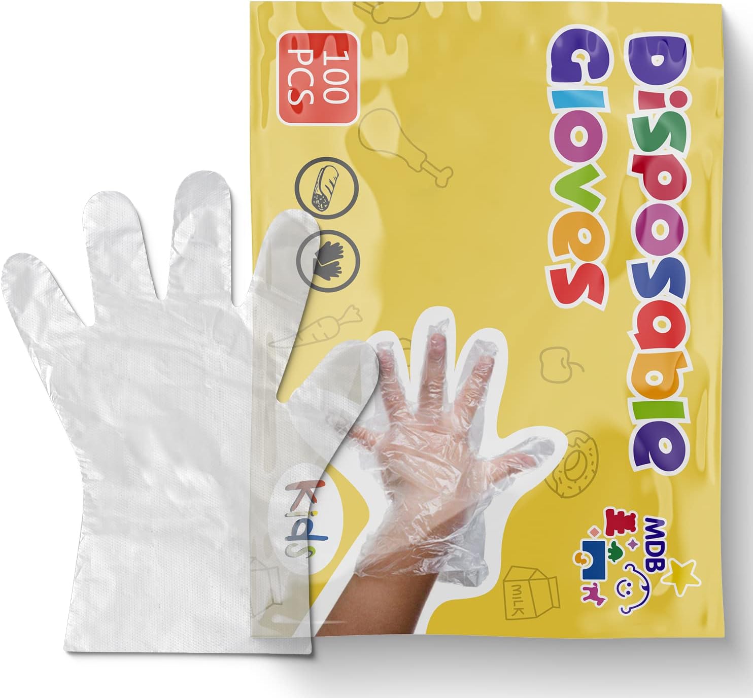 Disposable Gloves for Kids - 100 Pack Multipurpose Gloves Powder Free, Latex Free for Food Prep, Crafting, Painting & Playing