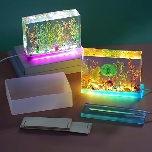 4 moldes cuadrados de silicona de resina de luz para la preservación de flores con luz USB para bricolaje resina epoxi fundición artesanal, adornos