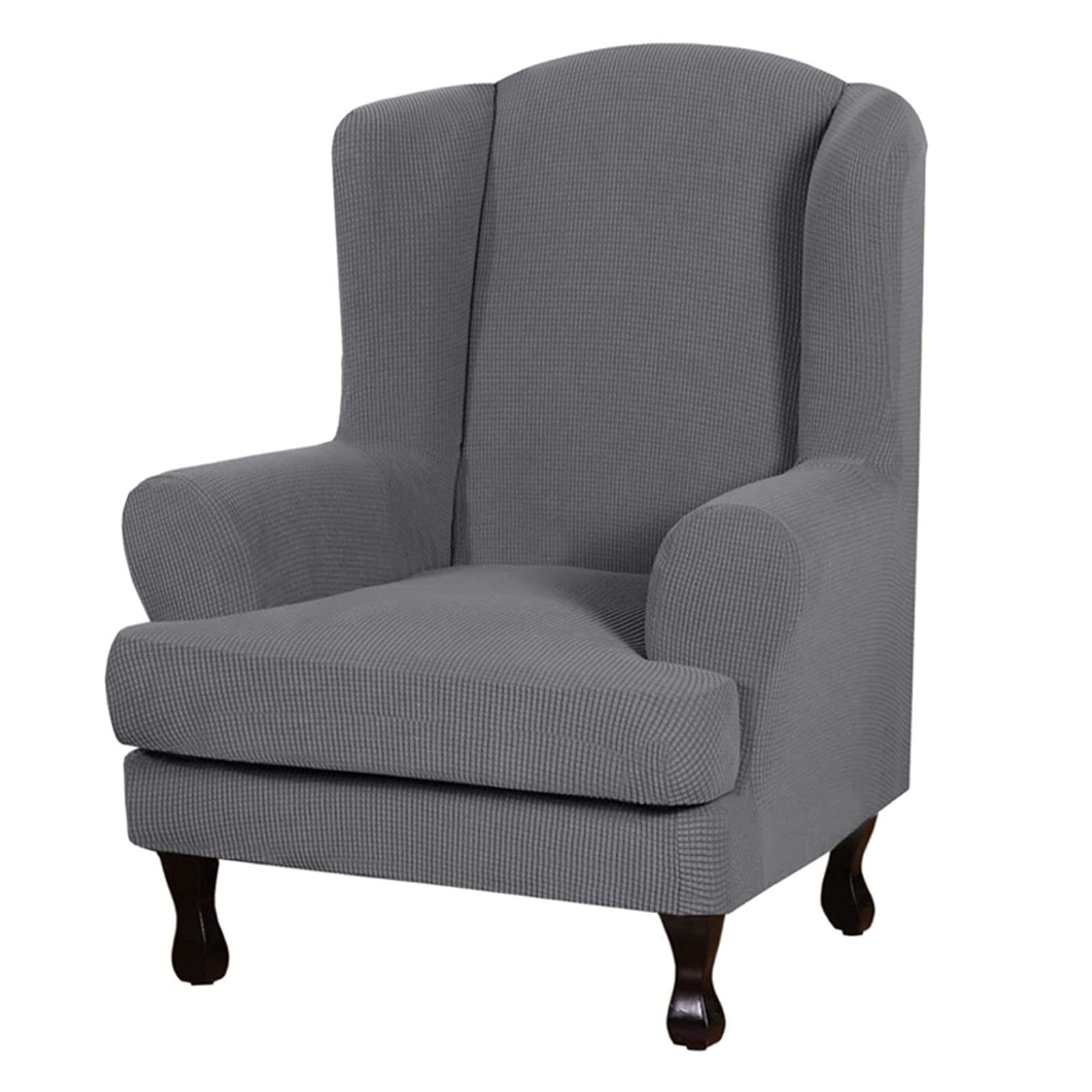 Jhld Grey Wing Chair Slipcover, Jacquard Stretch Wing Chair Slipcover Waterproof Quick Set Wingback Chair Cover Machine Washable Wingback Chair Slipcover-Gray-2Piece