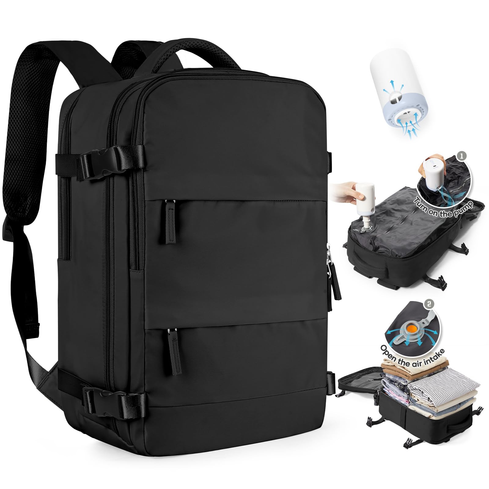 SZLX Zaino Ryanair 40x30x20 Sottovuoto con Pompa Zaino Ryanair 40x20x25 Donna Zaino da Viaggio Wizzair Bagaglio a Mano Uomo per Laptop da 14 Pollici Borse da Cabina 45x36x20 Easyjet con Porta Scarpe