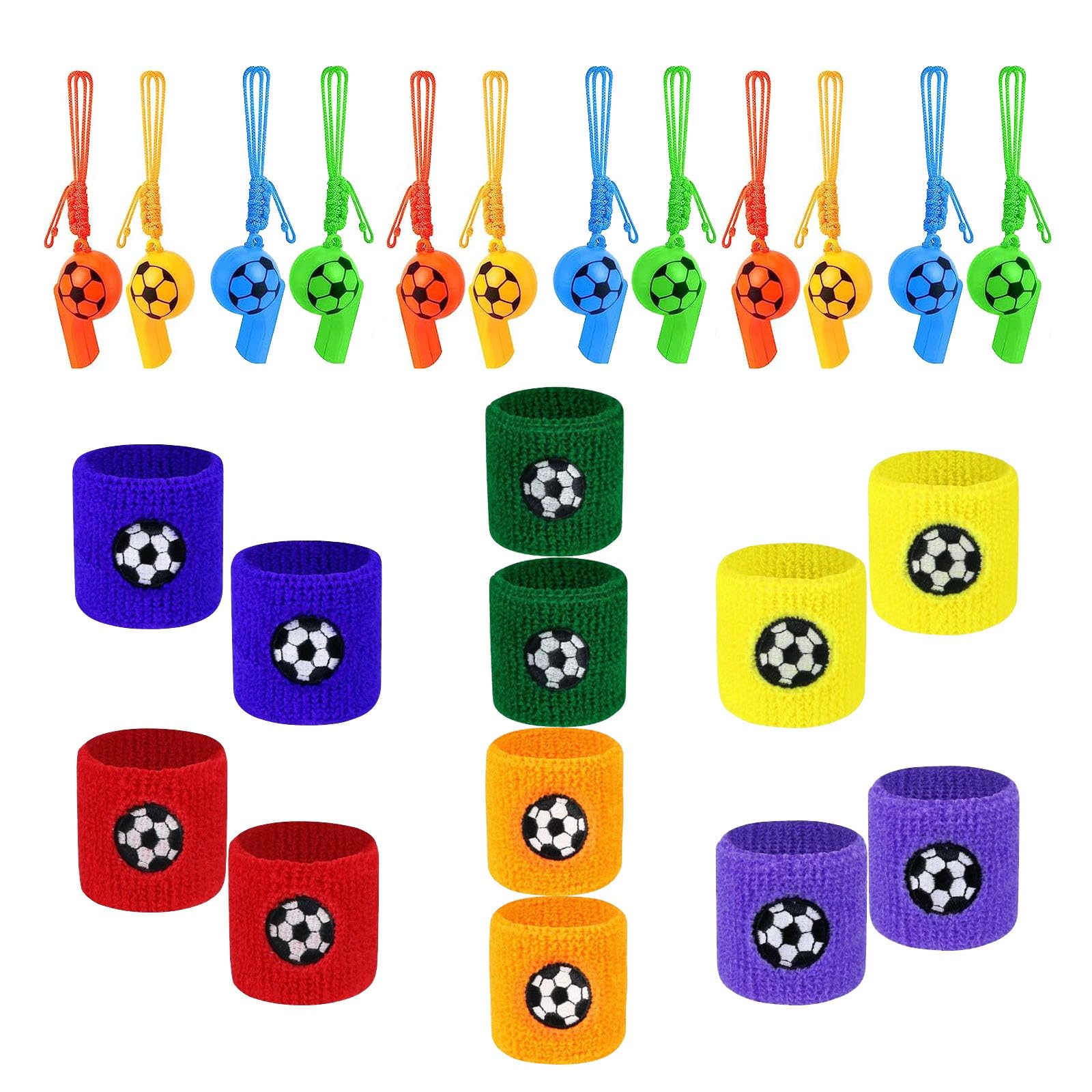 12 Pezzi Fischietti Sportivi e 6 Paia di Polsini | Set di Polsino Sportivo Fischietti Calcio per Bambini di Calcio/Partite e Altri Sport All'aria Aperta