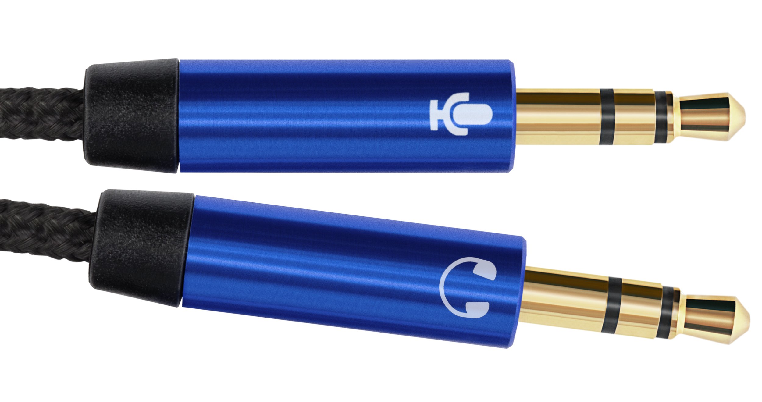 mumbi Smartphone Headset Adapter Cable Nylon 2x 3.5 mm Jack to 3.5 mm Female 60 cm, blue, 60cm - Image 3