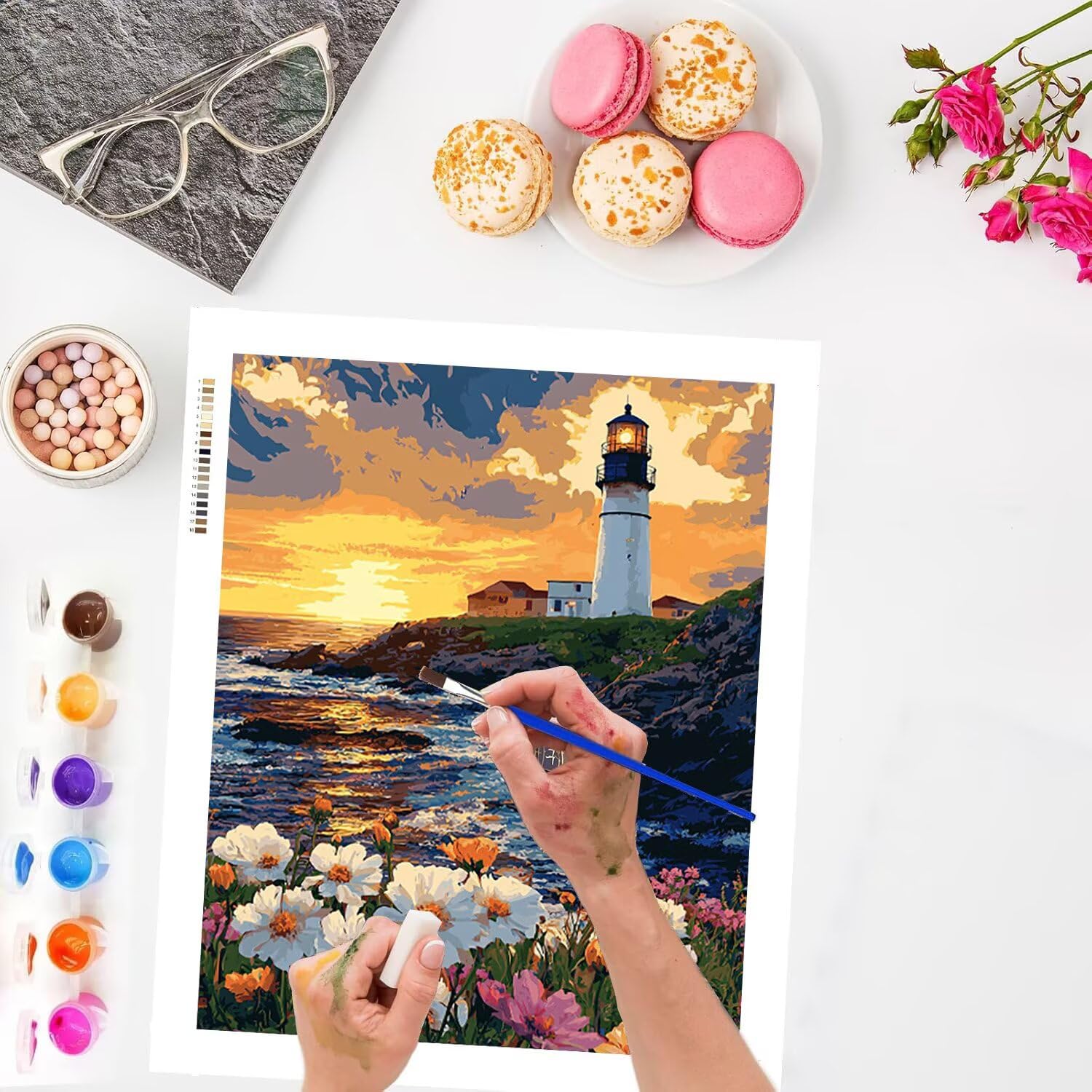 WEISHIWE Dipingere con i Numeri Adulti Paesaggio del faro, 80x100cm s-229 | Paint by Numbers Kit con Pennelli e Acrilico Pigmento, Fai da te Olio La Pittura di Numeri Kit, Decora la Casa, senza Cornice