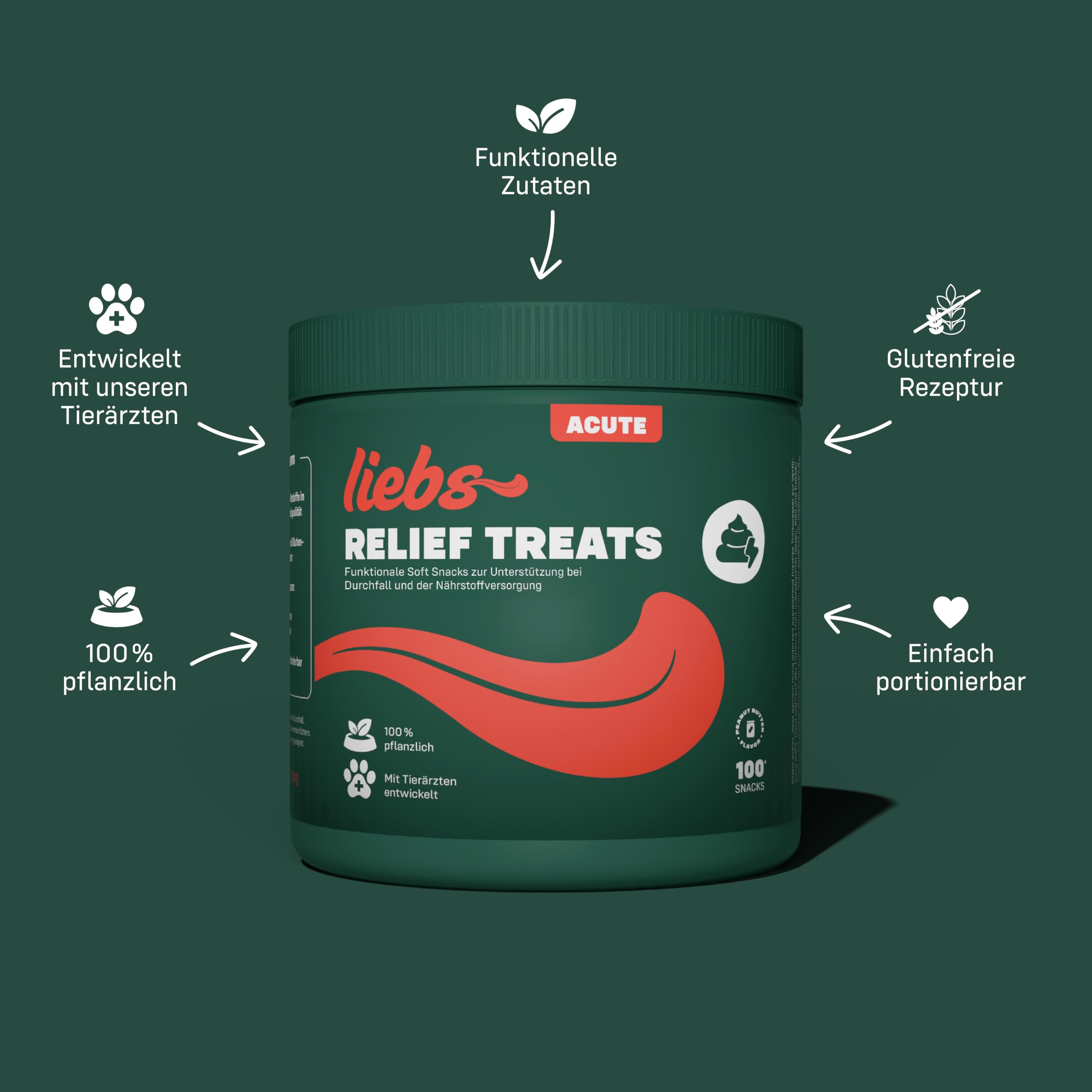 liebs Hunde Supplement Verdauung, Darm & Magen (2 x 300g) Relief Snack | Heilmoor für Hunde mit empfindlichen Magen | Dog Treats unterstützen die Normale Verdauung | Kohletabletten | 100% pflanzlich