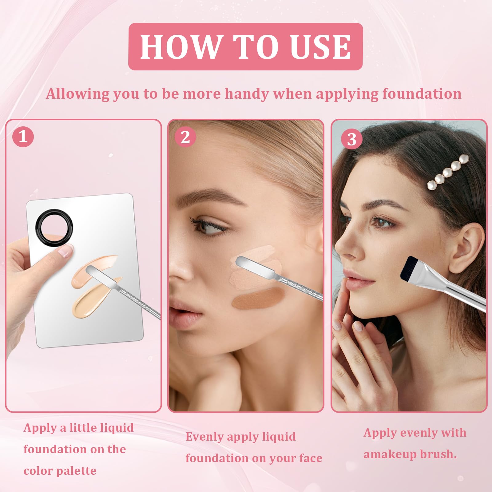 Herramienta de espátula de maquillaje, incluye paleta de mezcla de cosméticos, cepillo de base plana y raspador de maquillaje para arte de uñas, sombra de ojos, mezcla de pigmentos cosméticos 4