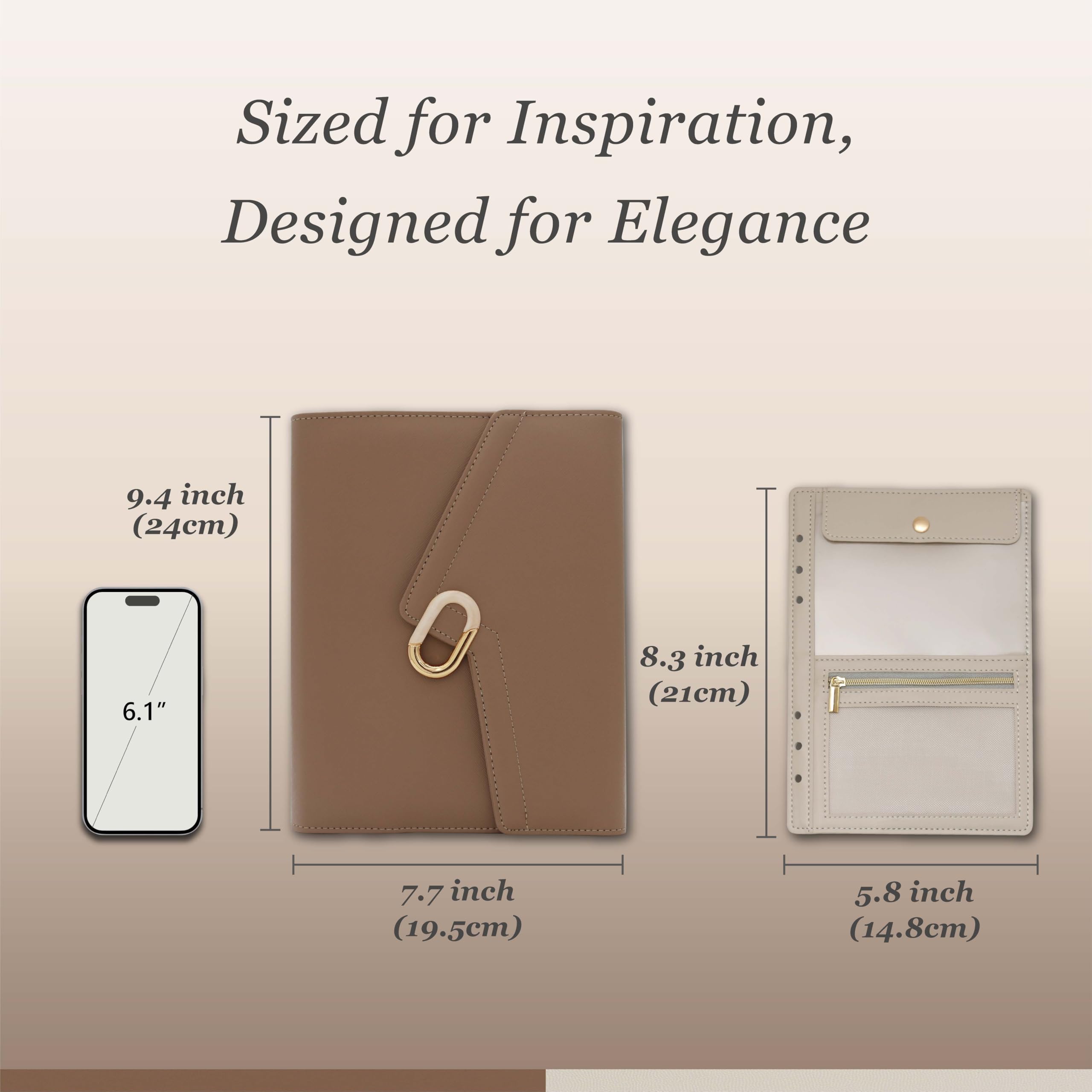 Luxury Journal - Agenda in pelle formato A5, con 80 fogli, 5 divisori, tasca rimovibile con cerniera, organizer ricaricabile senza data per lavoro, scuola, uso personale, marrone moka