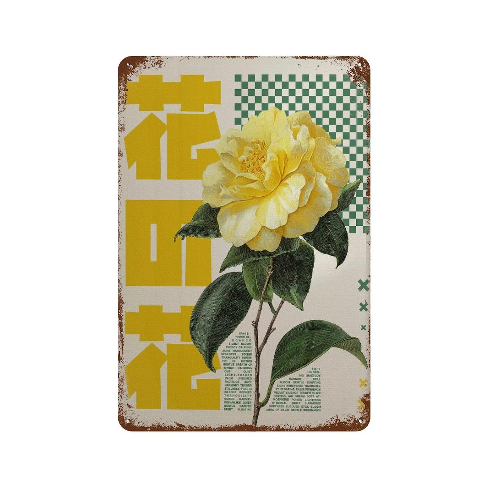 xiaoxiaoshen Yellow Camellia Flower. Modern Indie Y2k Wall Decor Art Metal Tin Poster Modern Home Decor Art Home Bar Shop Decorations Vintage Sign 30x20cm