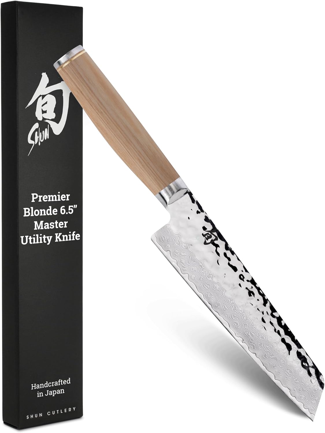 Shun Premier Blonde 6.5" Master Utility Knife, Handcrafted Japanese Knife, VG-MAX Core with Damascus Stainless Steel Cladding, Pakkawood Handle, Precision and Sharpness for Professional and Home Chefs
