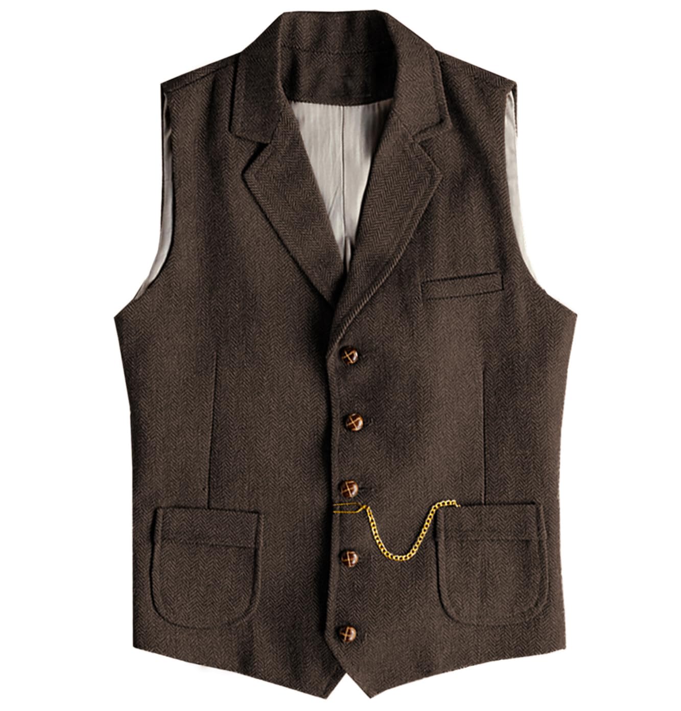 Men's Tweed Suit Vest Western Herringbone Wool Casual Waistcoat for Groomsman