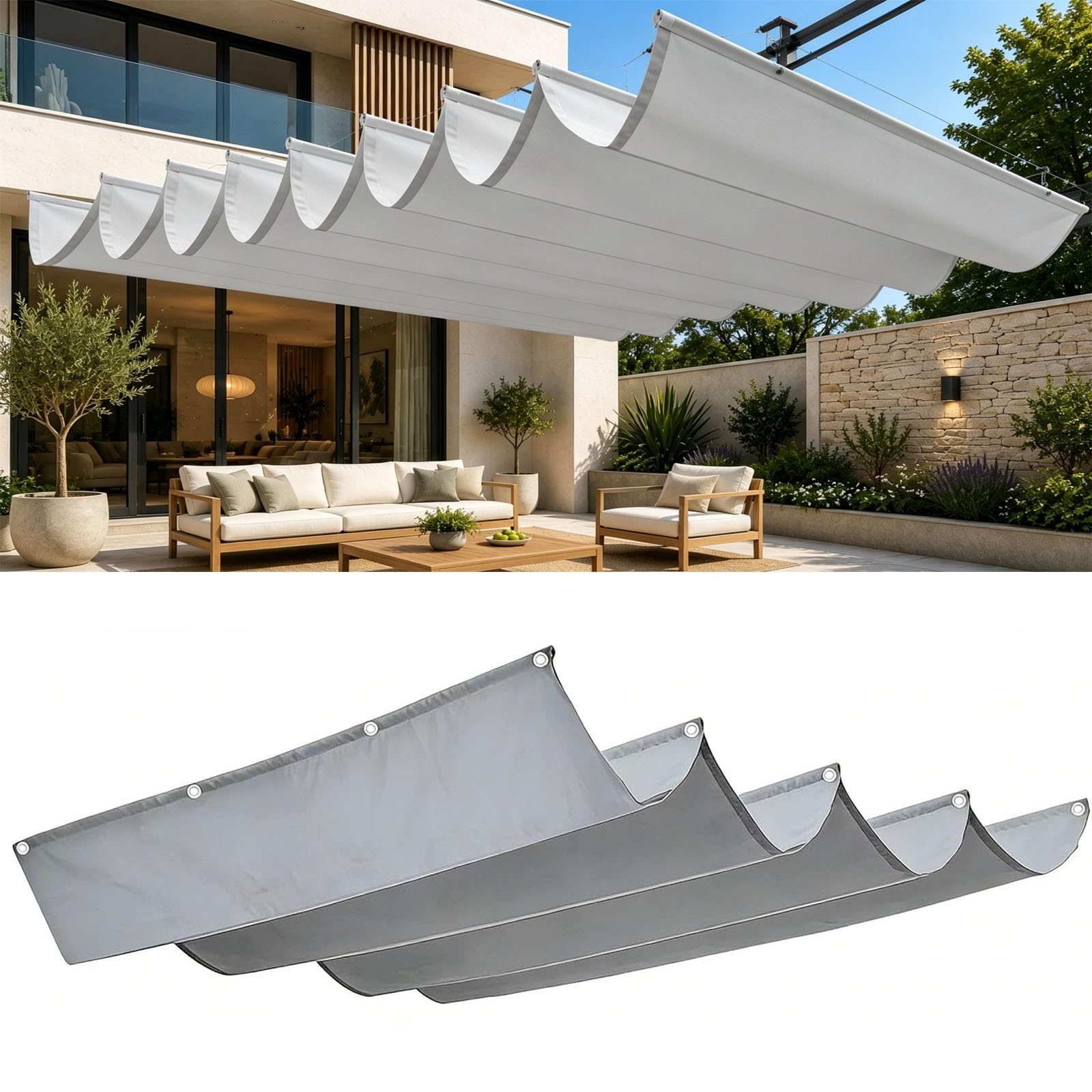 Voile d'ombrage rétractable gris clair 150x190 cm pour terrasse