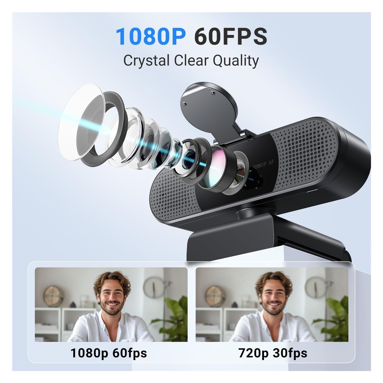 Kamera internetowa, Kamera internetowa 1080P/2K, kamera FHD USB do komputera/komputera, automatyczne ustawianie ostrości PDAF, dwa mikrofony, wideo(1080P Webcam)