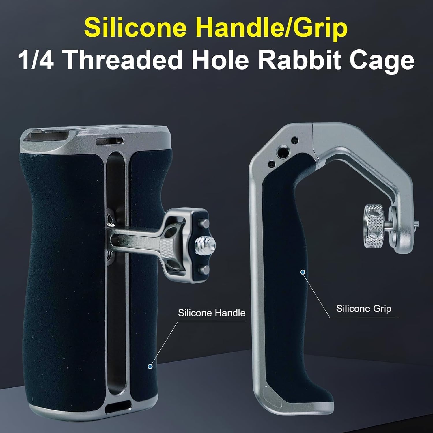 Camera Hand Grip Universal Handle with 3 Cold Shoes, Ergonomic Silicone for NATO Rail & 1/4" Camera Cage (Aluminum Alloy Camera Side Handle)