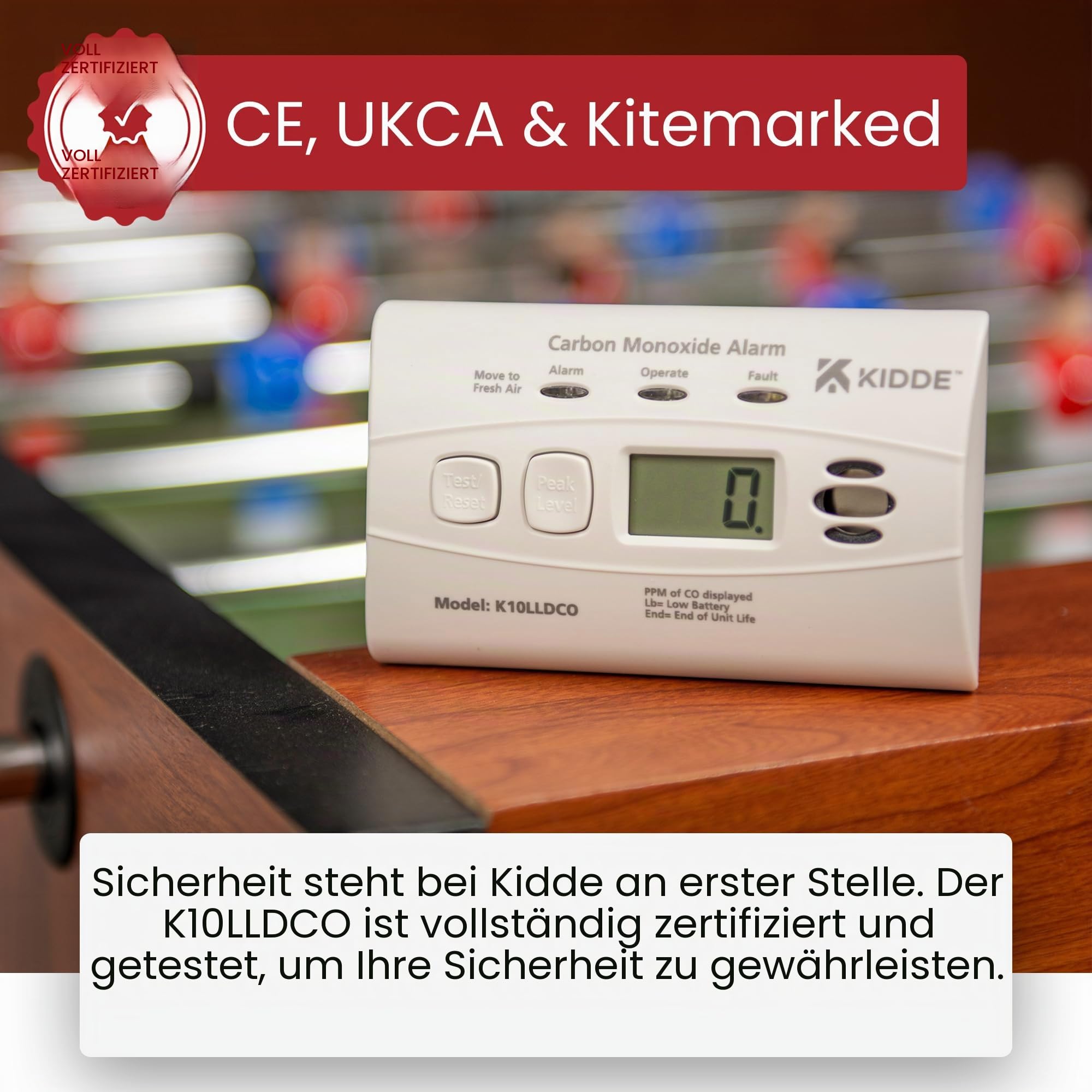 Kidde 10LLDCO Kohlenmonoxid Alarm Digital Display mit versiegelten Akku, Standard Alarm