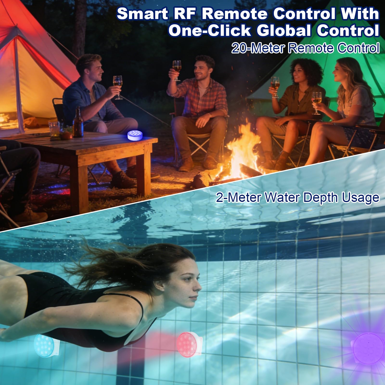 2 Stück Unterwasser LED mit Fernbedienung, Pool Beleuchtung Unterwasser, RGB-Multi-Farbwechsel mit IP68-Wasserdicht, Wiederaufladbare Magnetische Pool lichter für Schwimmbad, Spa, Aquarium, Party