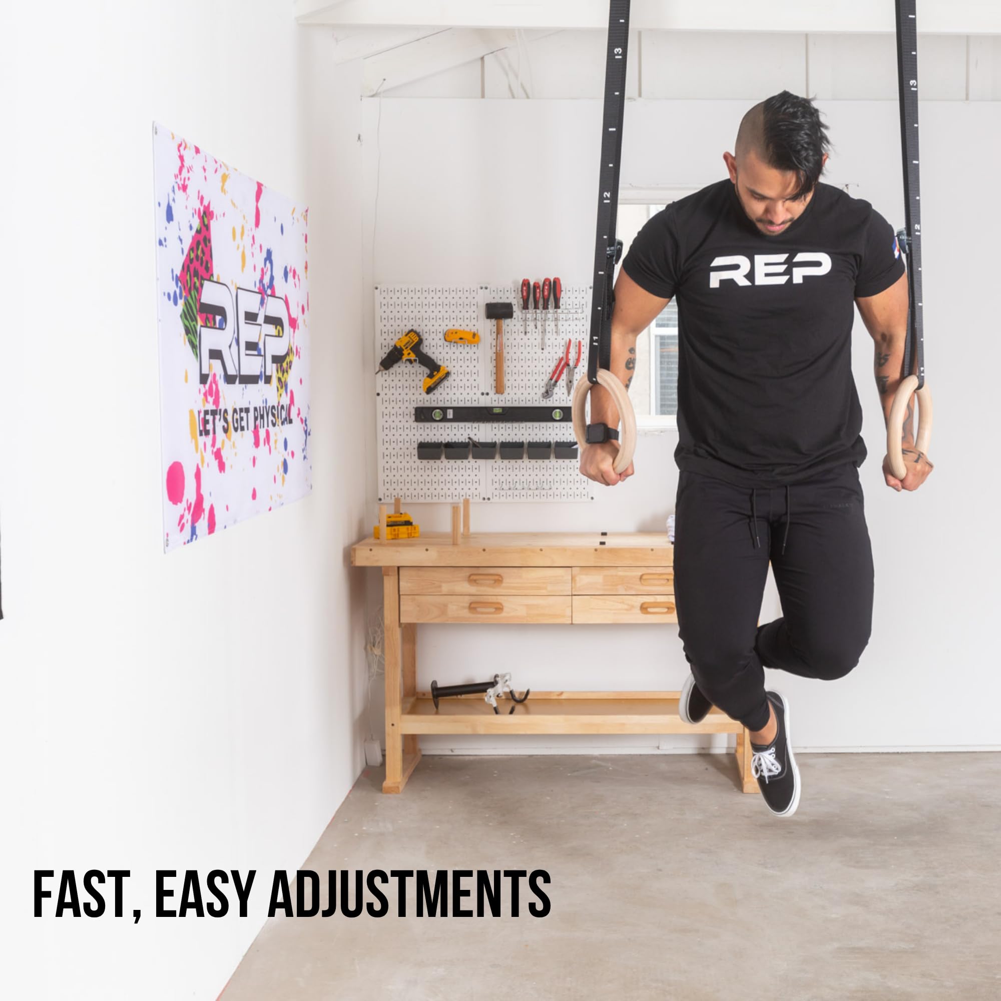REP Fitness Wood Gymnastic Rings with Numbered Heavy Duty Adjustable Straps - Perfect for Cross-Training Workouts Gymnastics and Conditioning product thumbnail 7