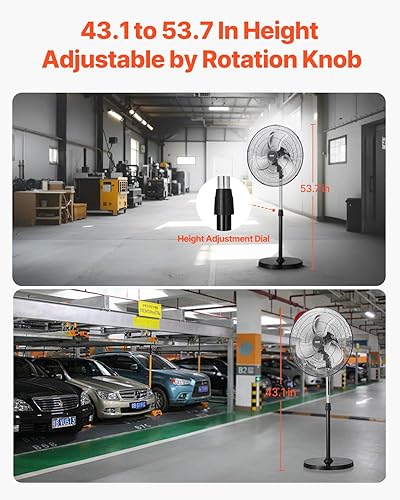Miniatura 5 de VEVOR Ventilador de pedestal industrial, ventilador oscilante de 18 pulgadas y 90 grados, ventiladores de pie ajustables en altura con 3 velocidades