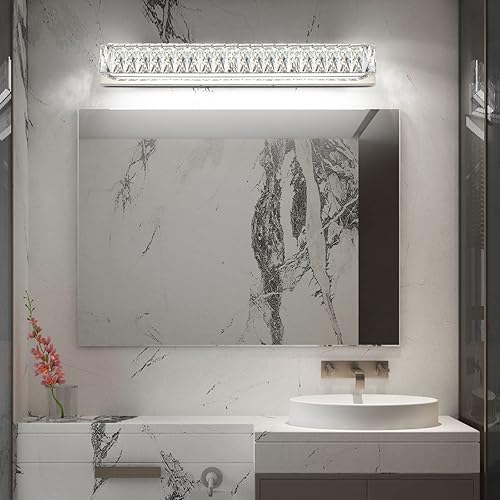 Miniatura 2 de ZUZITO Moderna lámpara de baño sobre espejo de 30 pulgadas, barra de luz LED cromada de cristal, luz blanca, 6000 K (295.276-29.921 in)