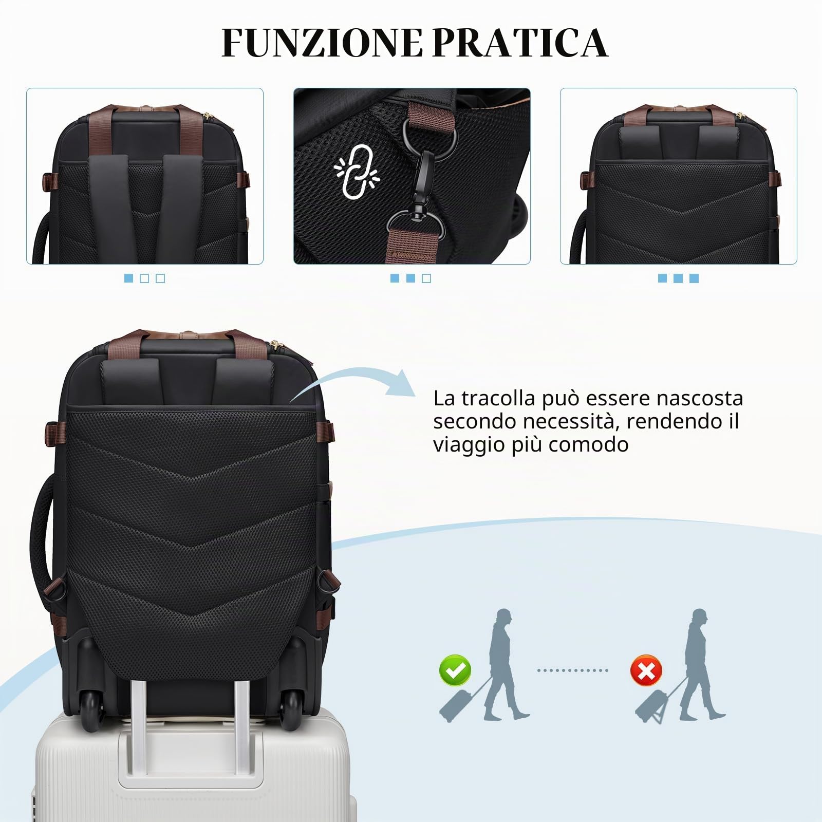 Zaino Trolley PC 17'' Uomo Donna 35L Impermeabile Laptop Backpack Unisex Bagaglio a Mano Viaggio Ufficio,Nero