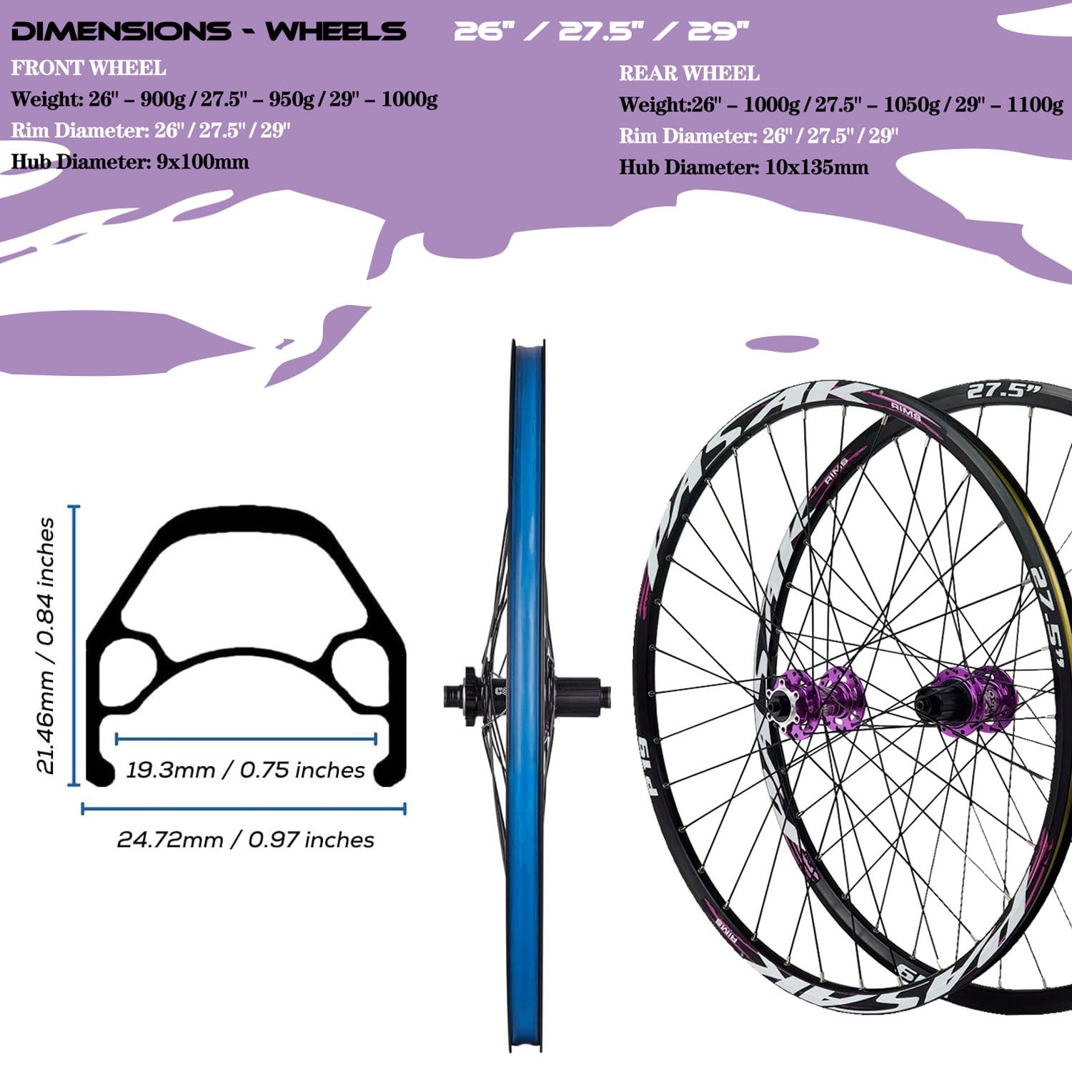 Bicycle Wheel Purple Mountain Bike Wheelset 26 Inch 29 Er