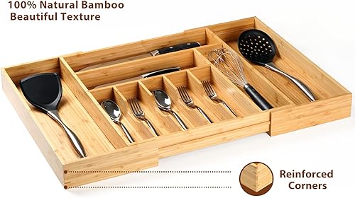 Miniatura 3 de Umilife Organizador de cajones de utensilios de cocina extensible extra grande, 19 pulgadas de profundidad para cajón grande, divisor de cajones de