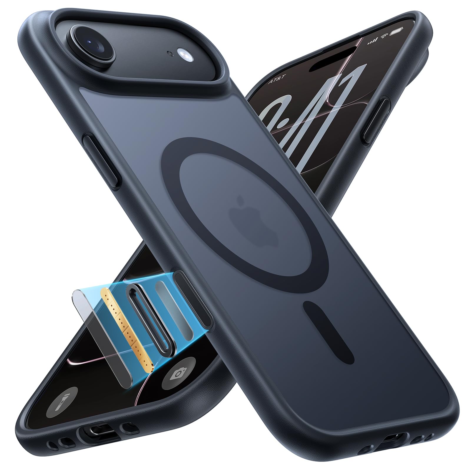 TORRAS Stronger Magnetic & Shockproof for iPhone Air Case, Fit for MagSafe, Military Grade Drop Protection, Camera Control, DIY Button, Slim for iPhone Air Case Translucent Matte Black