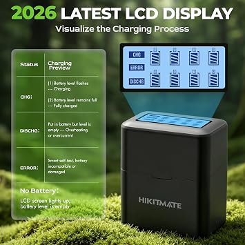 1.5V Rechargeable AAA Lithium Batteries with Charger LCD Display, 8 Pack