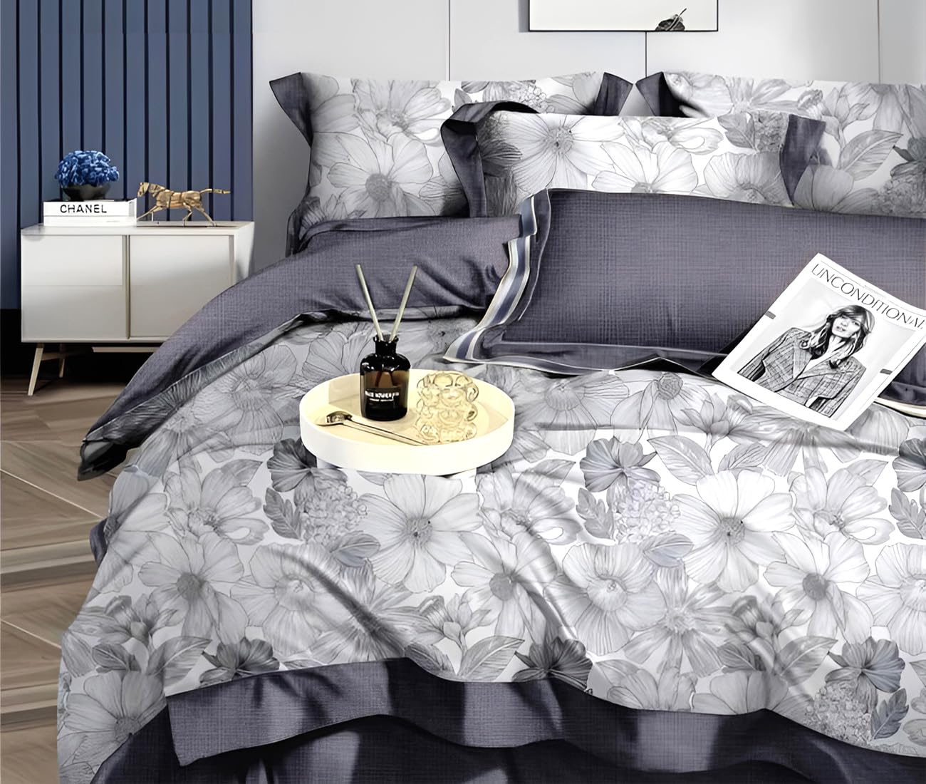 ZORCO STYLE and Luxurious 6 Pieces Cotton King Size Bedding Set and Duvet Cover Set and Modern and Attractive Design with Fitted Sheet, Quilt Cover, 4 Pillow Cases