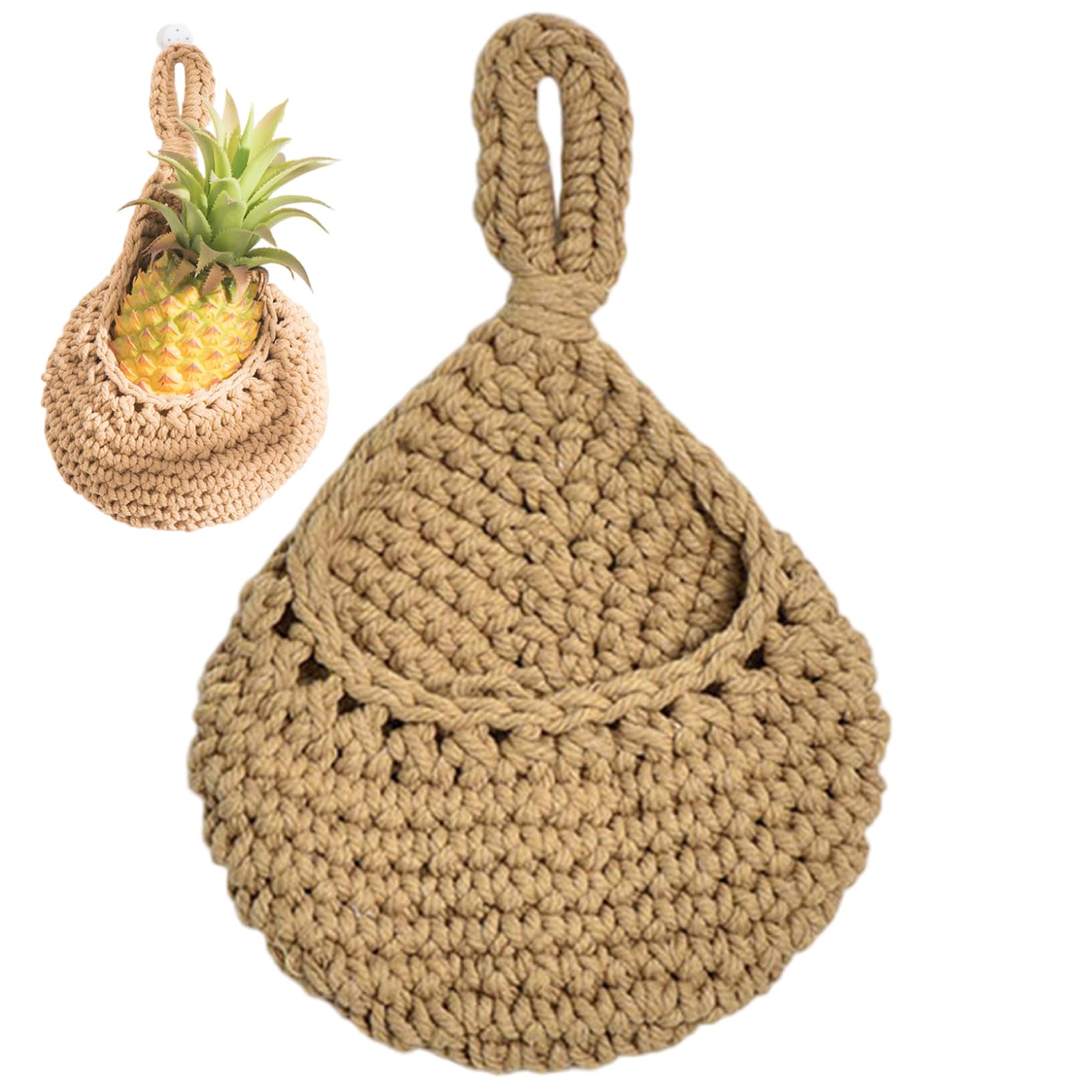 CNAFGBGG Wall Hanging Basket With Handle, Brown Cotton Woven Wall Basket, Hanging Organiser for Door, Kitchen, Fruit, Vegetable..