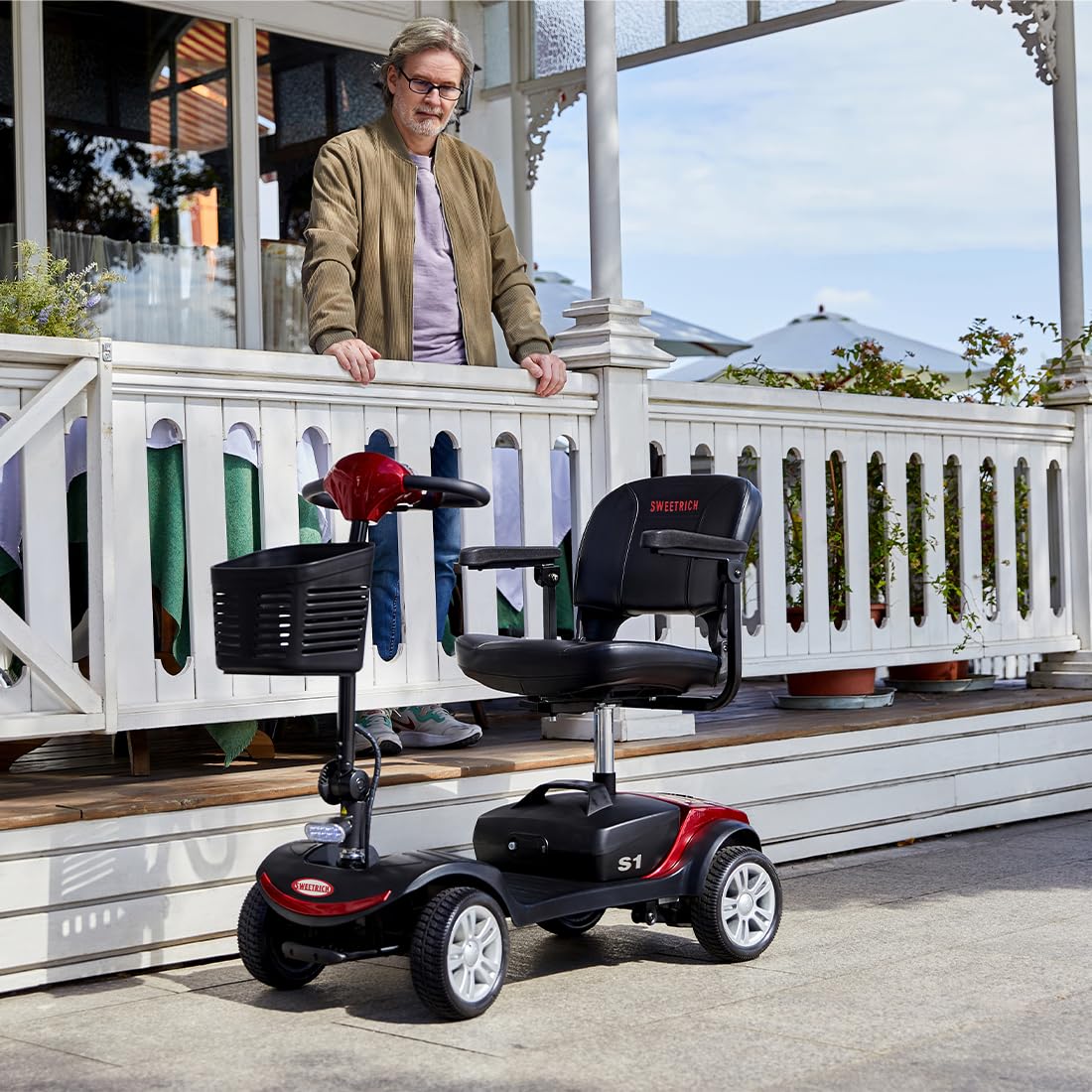 Scooter eléctrico de movilidad Sweetrich S1 SPORT para personas mayores, batería de 12 Ah, autonomía de 15 km. (Rojo)