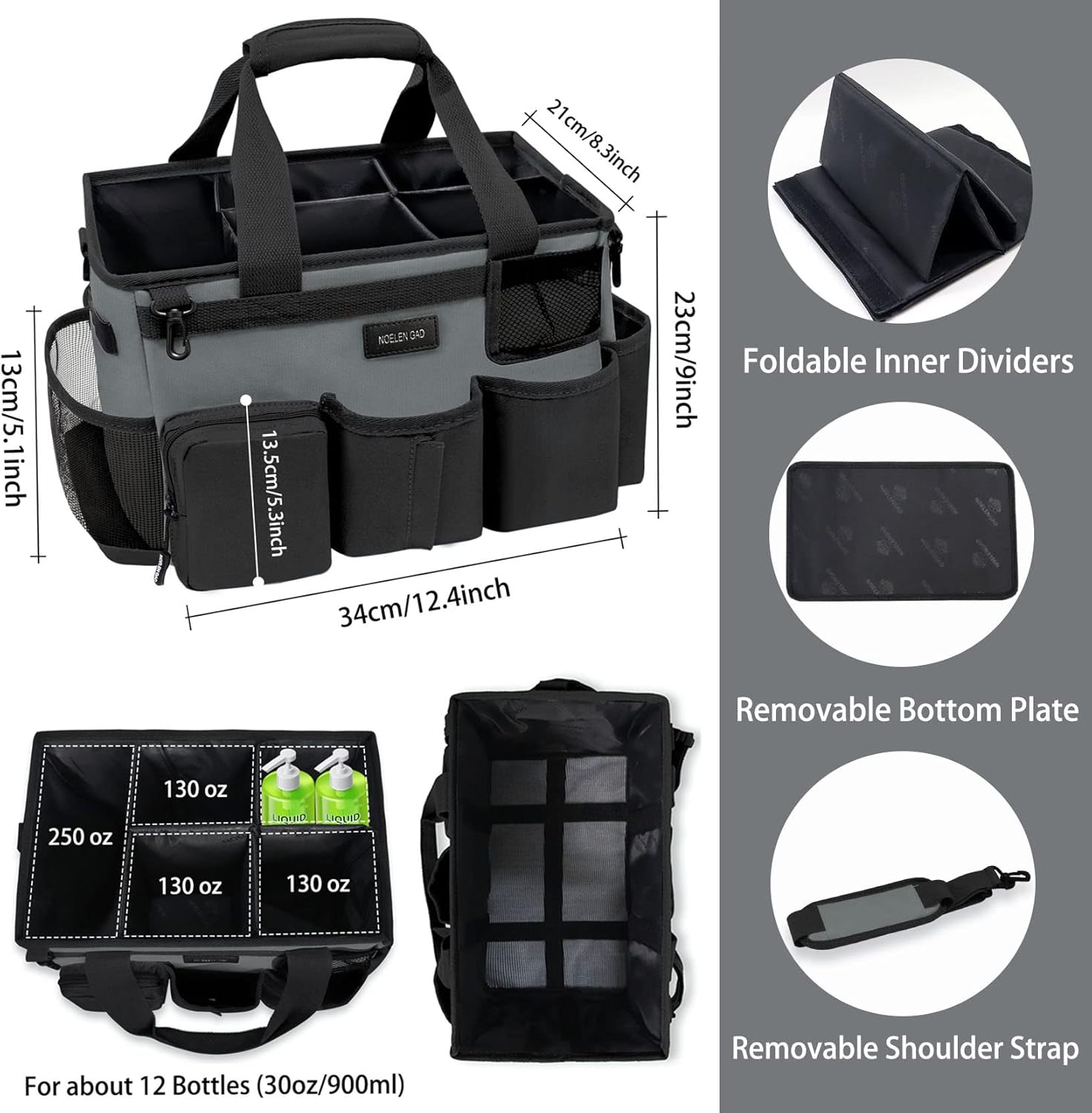 Wearable Cleaning Caddy Bag,Cleaning Supply Tote for Cleaning Supplies, Cleaning Organizer with Adjustable Shoulder and Waist Straps for Cleaners & Housekeepers (Large, Green White)