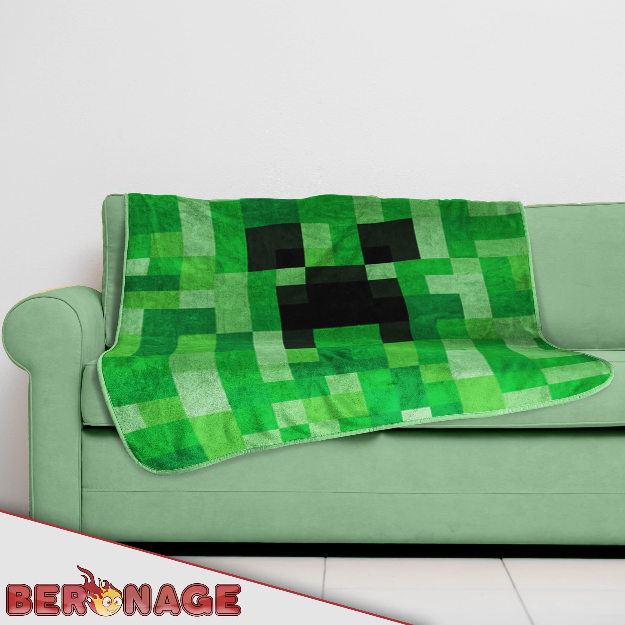 BERONAGE Minecraft Creeper - Manta para el hogar, 150 x 200 cm, 100 % poliéster, mullida, de franela de forro polar, para niños, adultos, gamer, regalo, artículo con licencia