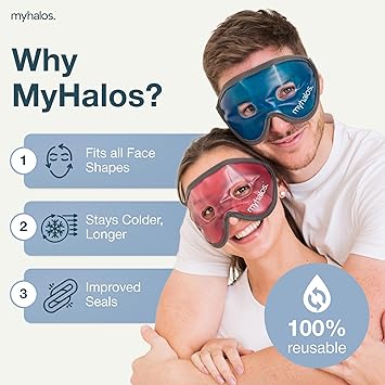 Cooling Eye Mask - Reusable Gel Eye Mask Cold Pack - Our Ice Eye Mask Soothes Puffy Eyes & Dark Circles - Relieve Your Headaches & Sinus Pain with Cold Eye Mask & Eye Gel Mask Therapy - Halos