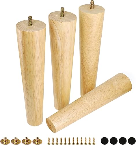 Miniatura 58 de FoDau770 Patas de Muebles de Madera de Caucho de 9 Pulgadas, Patas de Madera Rectas Cónicas de Mediados de Siglo para Sofá, Juego de 4, Patas