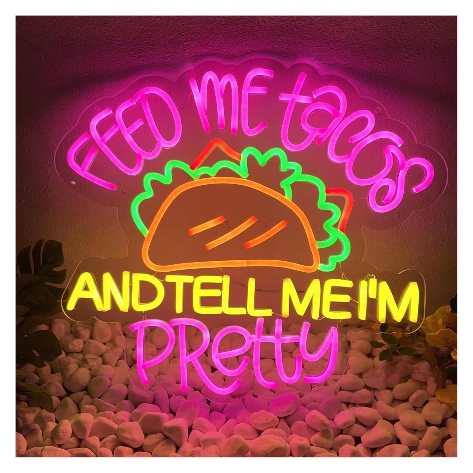 Zynther Neon lamp Illuminated Sign Feed Me Tacos and Tell I'm Pretty Restaurant 40cmx45cm